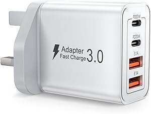 USB C Plug Fast Charger 40W 4 Port with Dual PD