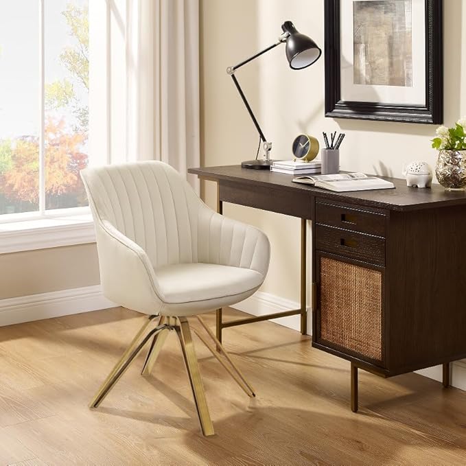 Swivel Dining Chair Cream Velvet with golden