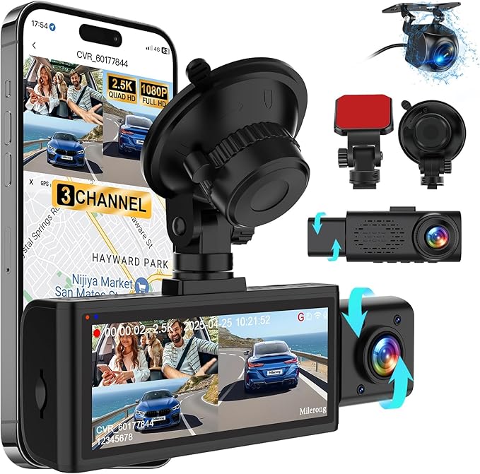 3 channel dual dash camera for cars