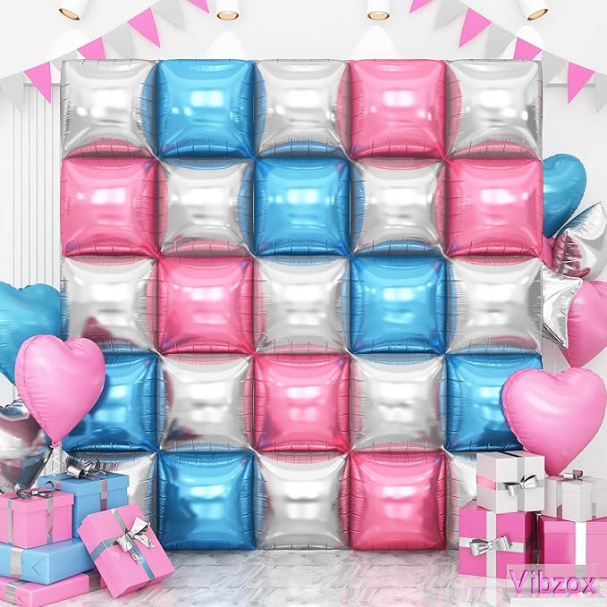 Pink Blue Silver Double Sided Square Foil Balloons 
