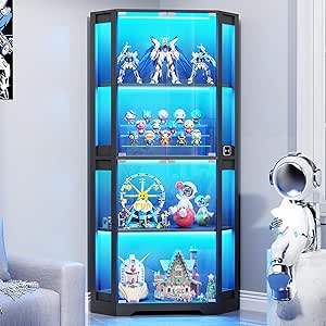 4 Shelf Corner Display Cabinets with Glass Doors