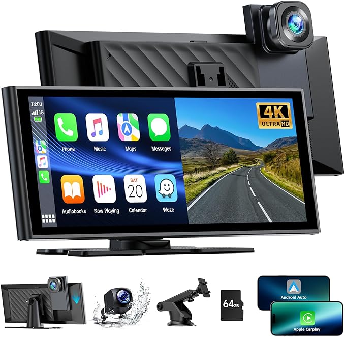 Wireless Car Stereo for Apple Carplay with 4K Das