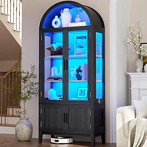 Arched Kitchen Pantry Cupboard with Glass Doors