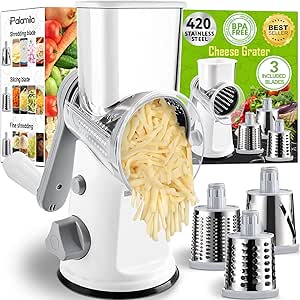 Rotary Cheese Grater with 3 Replaceable Stainless Steel