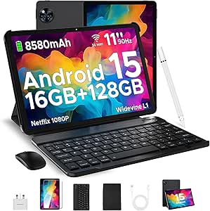 Android 15 Tablets, U11 11 Inch Tablet,16GB+128GB(TF 2TB), 90 Hz Android Tablets, 8580mAh,