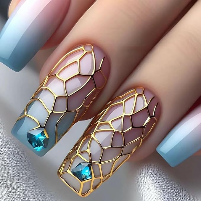 24Pcs Pink Blue Gradient Press on Nails