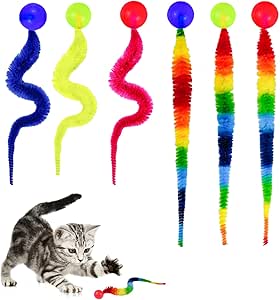 6Pcs Interactive Colorful Worm Cats Toys