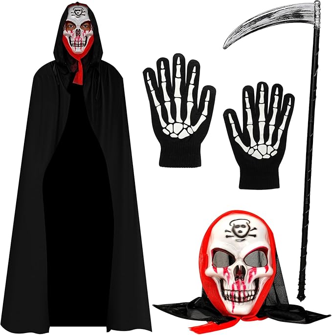 4 PCS Halloween Grim Reaper Adult Costume