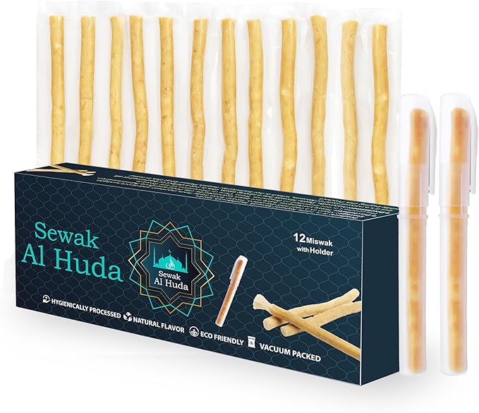 Pack of 12 Miswak Sticks with 2 Holders