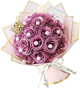 24pcs Pink Glitter Roses Bouquet