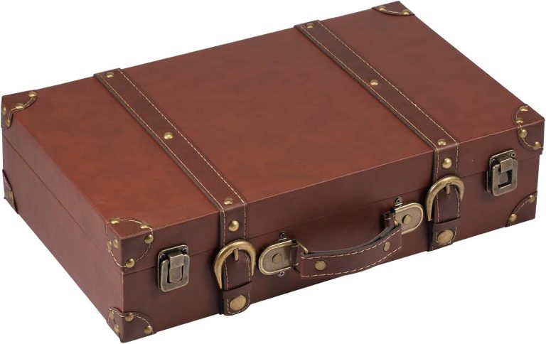 Wood Prop Vintage Suitcase Storage Box Leather Trunk Luggage