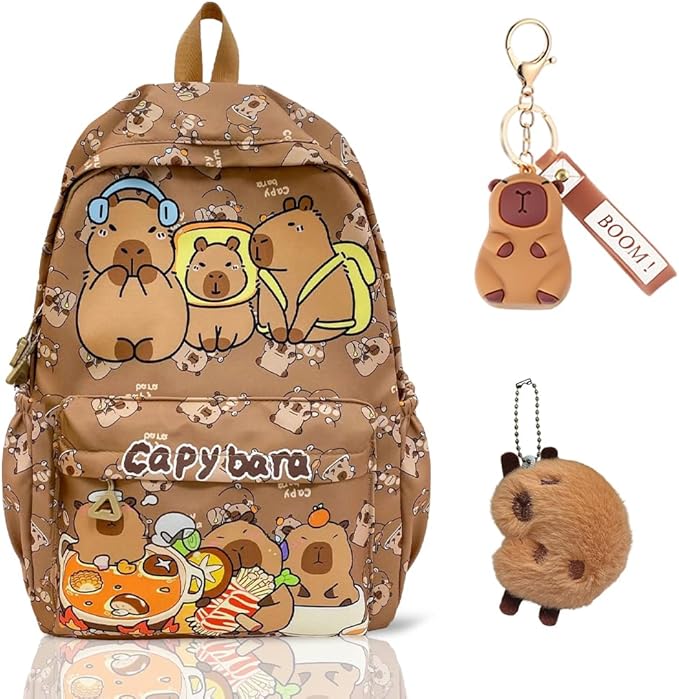 Backpack For Kids With Capibara Silicone Keychain