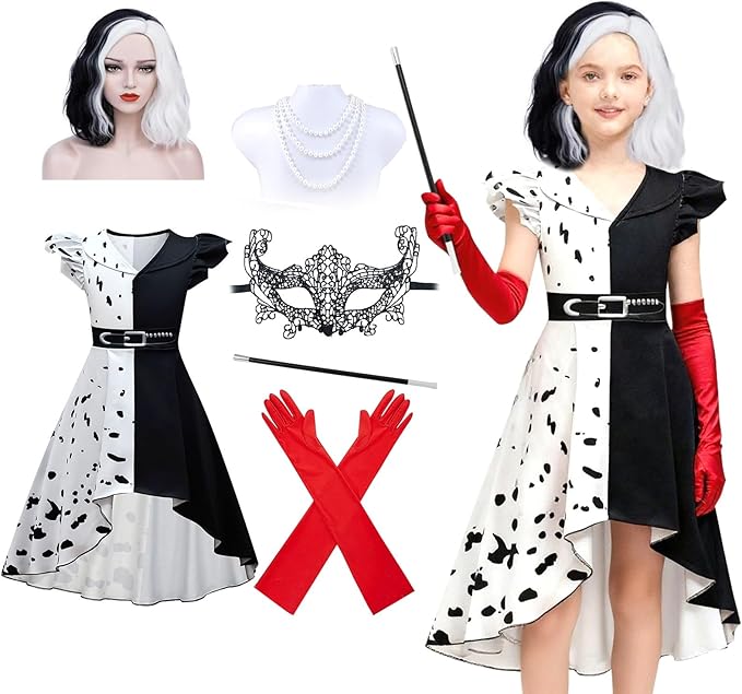 4 PCS Black White Halloween Costumes Girls Set