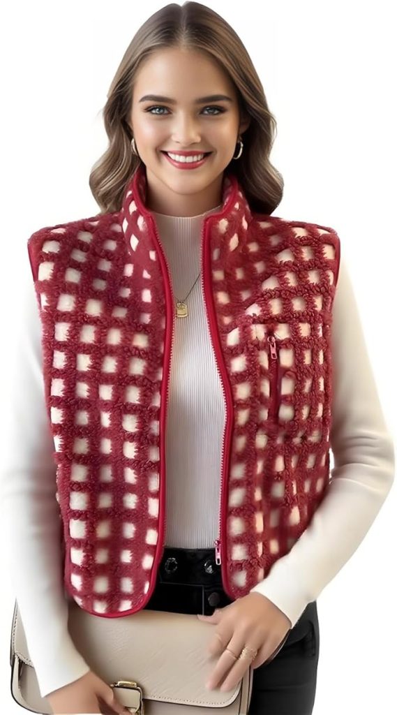 Women’s Checkered Sherpa Fleece Vest