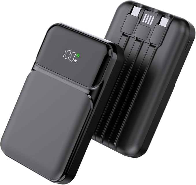 All-in-One Power Bank with Built-in Cables 10000mAh