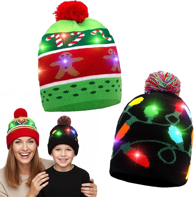 2PCS Christmas LED Beanie Hats