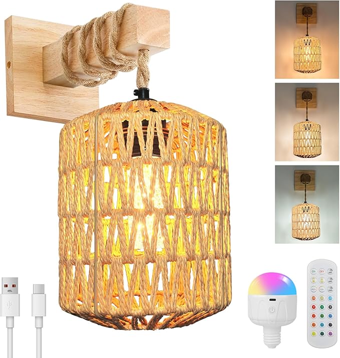 Rattan Battery Operated Wall Lights
