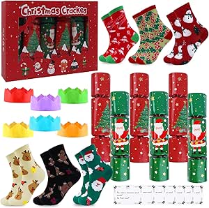 Bingqiling Christmas Crackers Set of 6 with Socks Inside