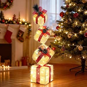 Set of 4 Christmas Lighted Gift Boxes