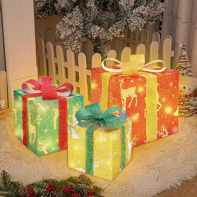 Set of 3 Light Up Present Boxes