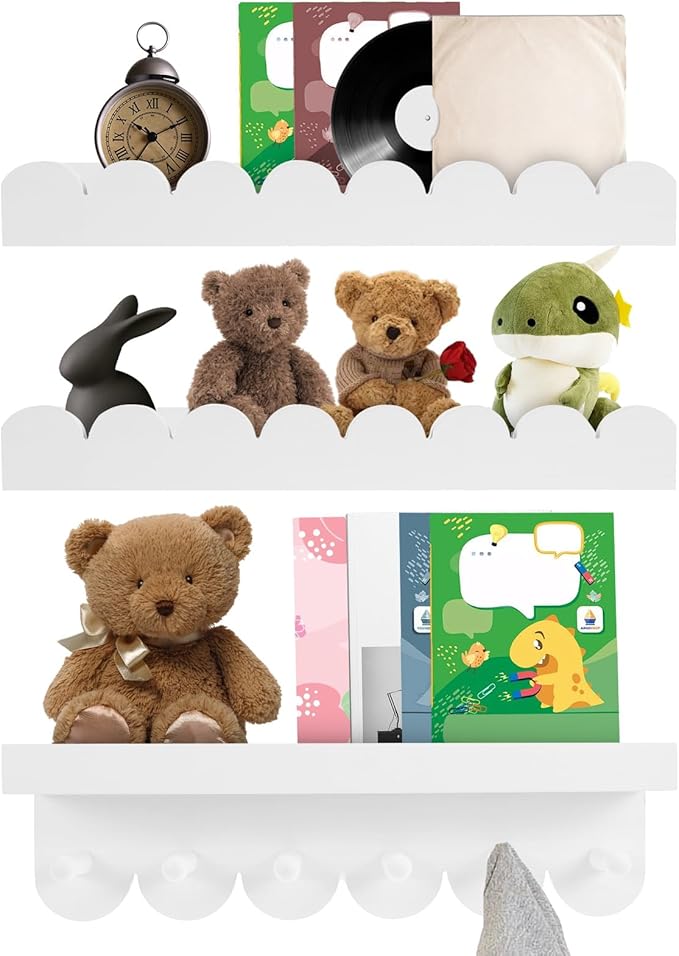 Floating Nursery Book Shelves with Hooks