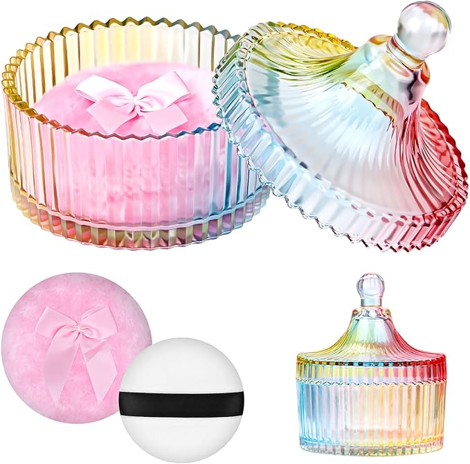 Glass Body Powder Container and Puffs