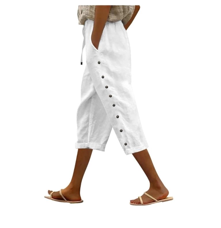 Women’s Fashion Solid Color Cotton Linen Elastic  Pants