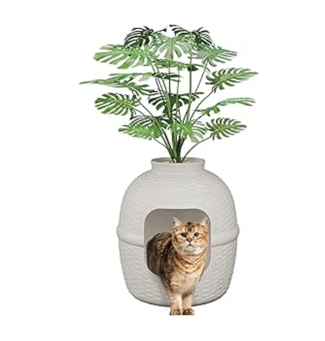 Hidden Litter Box with Faux Plant