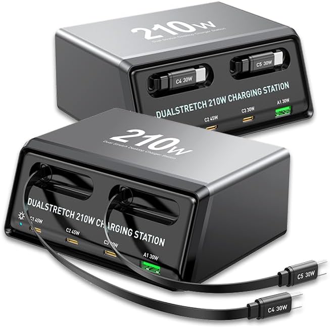 210W GaN Charger with 2 Retractable Cables